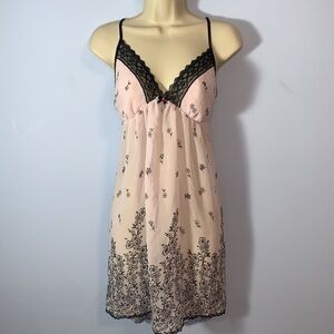 Apt. 9 babydoll nightie slip dress teddy cami baby pink black lace floral size L